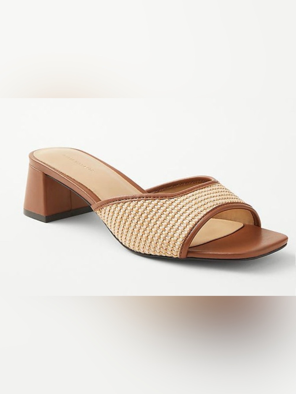 NEW ANN TAYLOR WEEKEND STRAW SINGLE STRAP BLOCK HEEL SLIDES SHOES SIZE 9